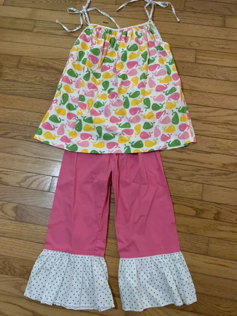 Boutique Hannah Kate Whales and Dots Ruffle Pants Set Sz 8