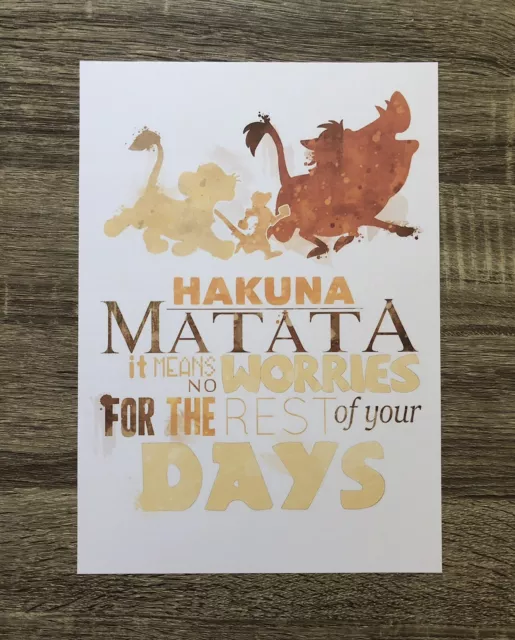 Disney Lion King Hakuna Matata Simba Timon Pumbaa Print Wall Art Watercolour A4