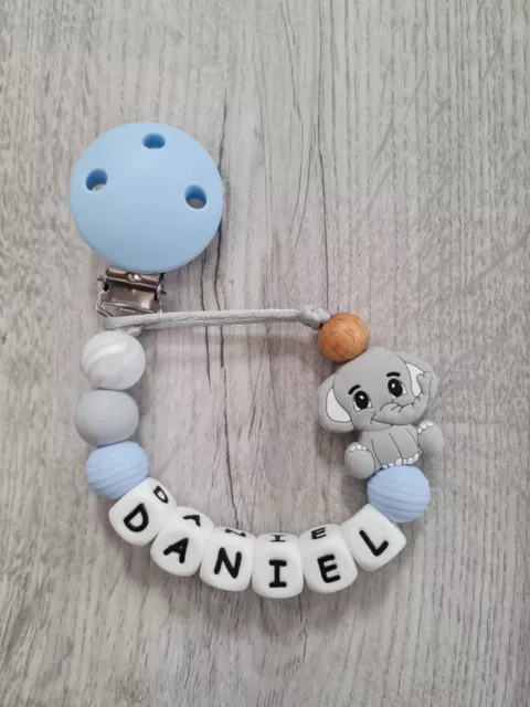 Personalised Elephant Silicone Baby Boy Blue Dummy Clip/ Holder  Pacifier Chain