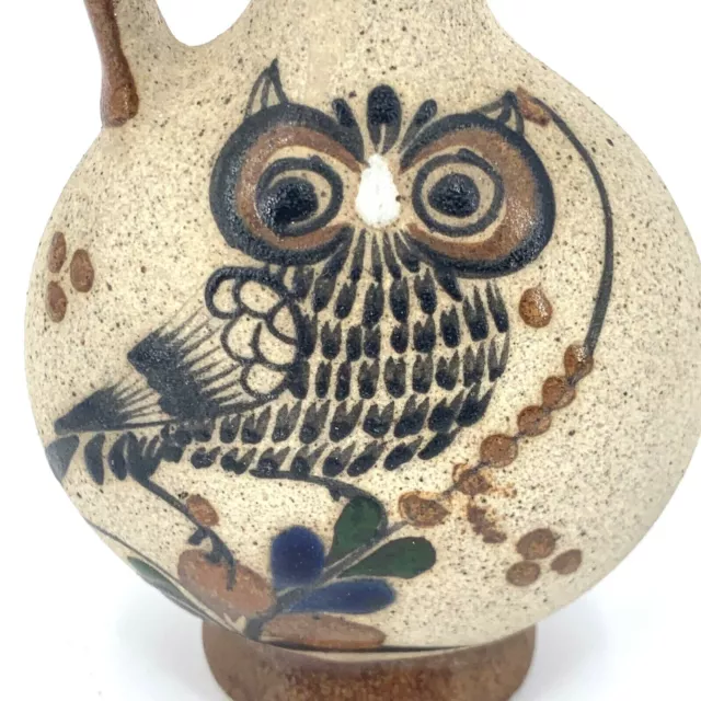 Stoneware Pitcher Owl Mexico 5.5" Tall Hand Painted Tonala 2