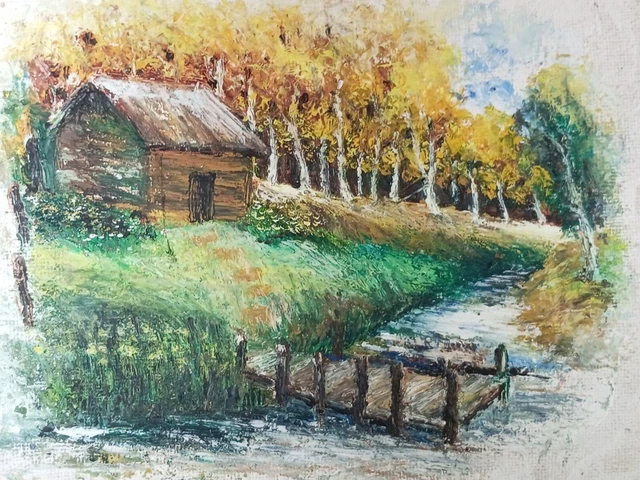 Original landscape vintage oil painting
