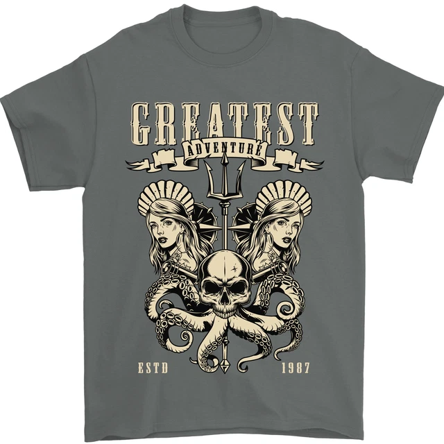 T-shirt da uomo Trident Skull Scuba Polpo Cthulhu cotone Gildan