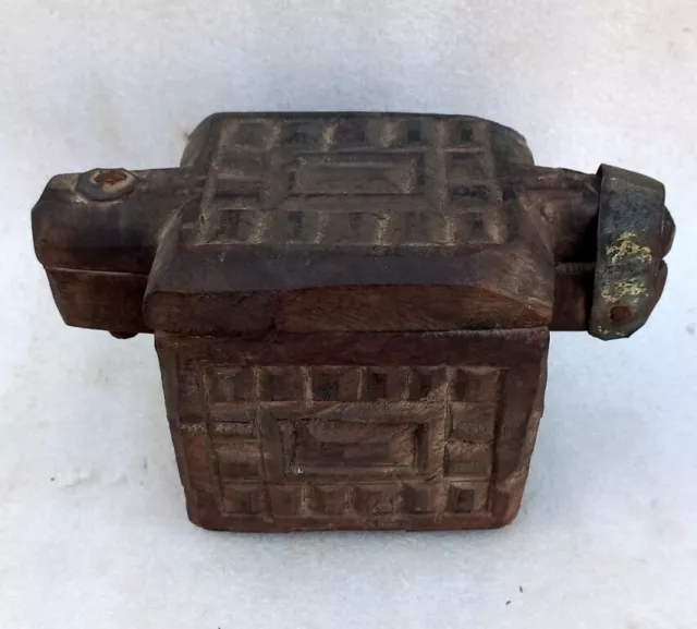 Traditional Indian Kitchen Spice Box Antique Old Rare Hand Carved Wooden Unique