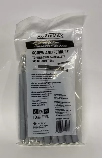 Amerimax Gutter Screw with Ferrule Galvanized Steel 7” 33047PK 10-Pack New