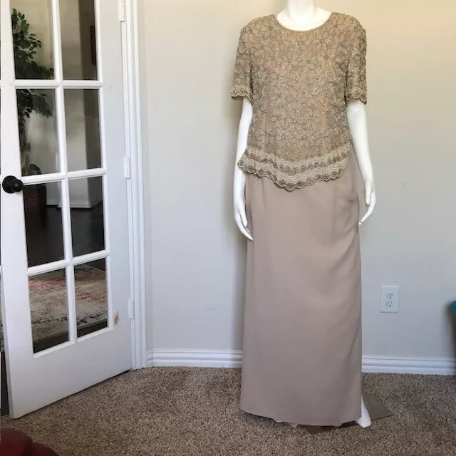David Bridal 2 pc Dress Mother Of The Bride short Sleeve Size 14w Beaded Beige