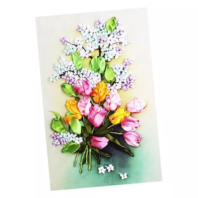 Ribbon Embroidery Kit Diy Tulip Painting Kit Stamped Cross Stitch Colorful Life