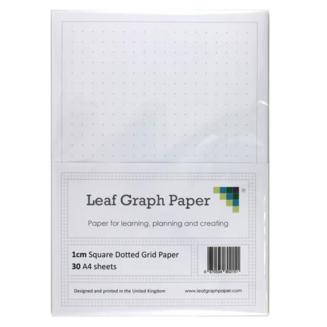 A4 Square Dotted Grid 10mm 1cm Graph Paper, 30 Loose-Leaf Sheets, Grey Dots