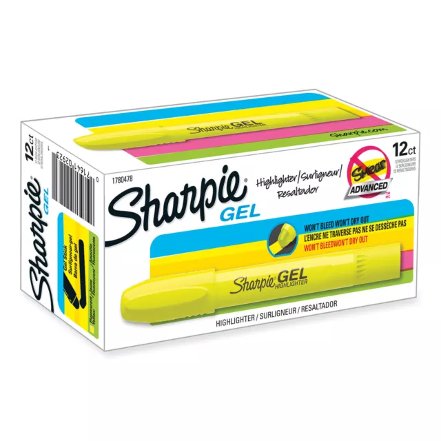 Sharpie Gel Highlighter, Bullet Tip, Fluorescent Yellow, Dozen