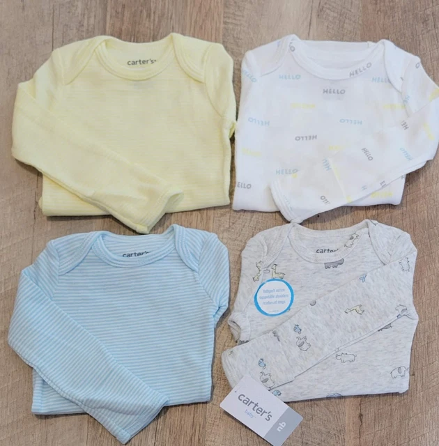 NWT CARTERS Baby Boys 4 Pack Long Sleeve Bodysuits Newborn Yellow Neutral