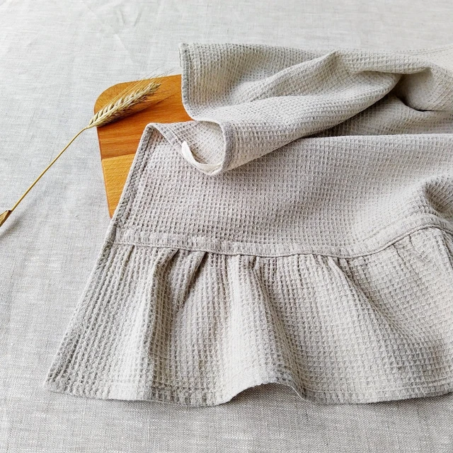 Kitchen Towel Set 3 Cotton Linen Tea Organic Waffle Ruffle Towels Quick Dry