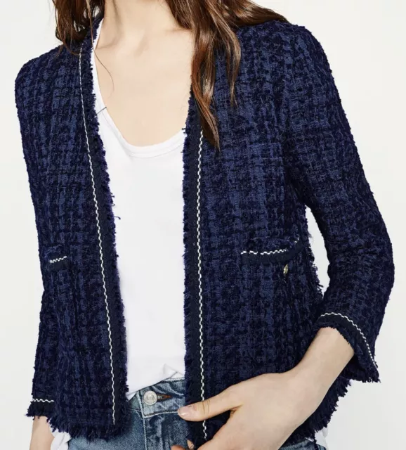 Zara tweed blue 2025 blazer