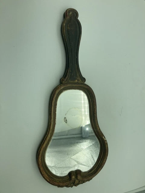 Miroir Face A Main Ancien Stuck Feuille D’or