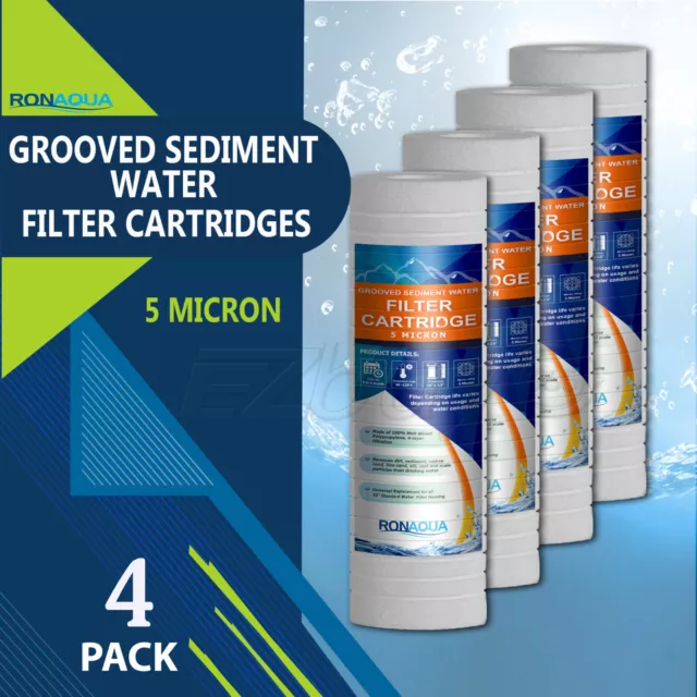 4 Pack Grooved Sediment 5 Micron Water Filters Cartridge 2.5" x 10"