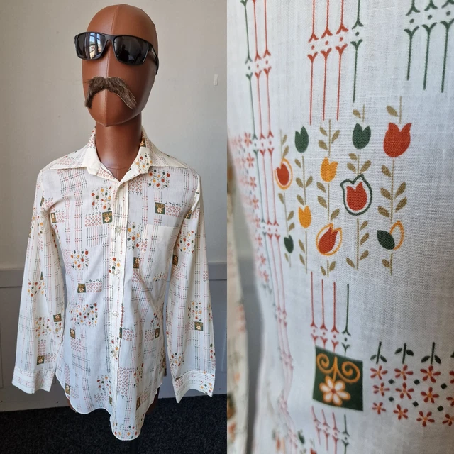 CAMICIA VINTAGE ANNI '70 COLLARE PUGNALE! Small | Modello Tulip Mod Disco Slim FIt ZD94