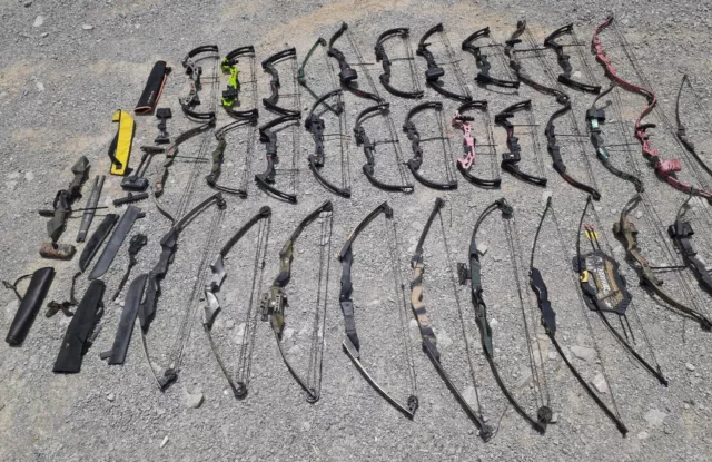 Huge Lot Of 34 Adult & Youth Bows & Accessories Bear Pse Indian Recurve Compound