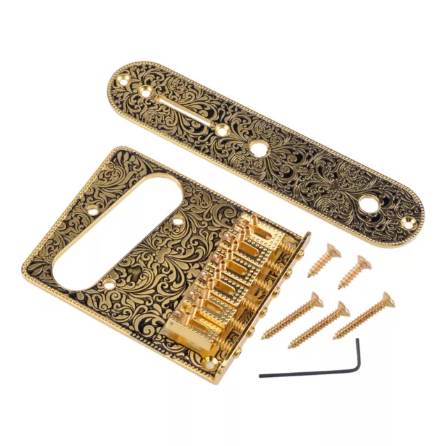 Gold Carving Bridge 6-Saddle Control Plate Fit For Telecaster 6 String Guitar 2