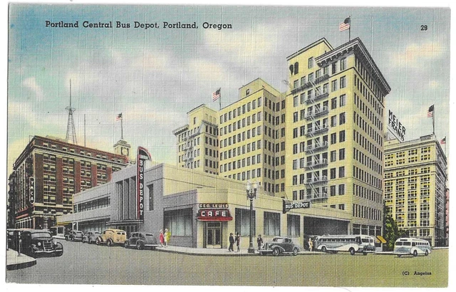 Portland OR Oregon Postcard Central Bus Depot