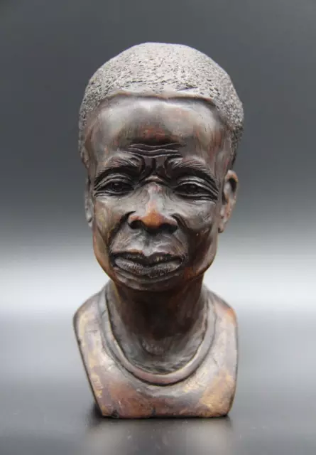 Vintage Wooden Hand Carved Naturalism Bust of African Tribal Man 2