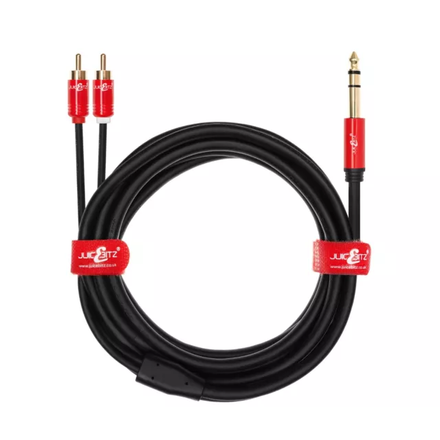 Cable de audio JuicEBitz® 2 RCA macho a 6,35 mm 1/4" conector TRS chapado en oro 24 K 3