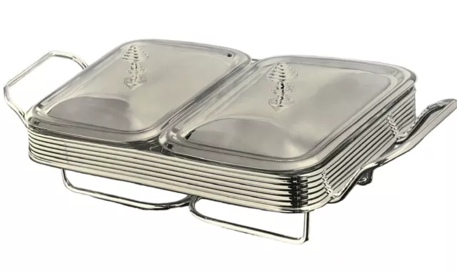 VTG Silver Plated Twin Chafing Warming Dish Set With Lids And 2 Glass Dishes