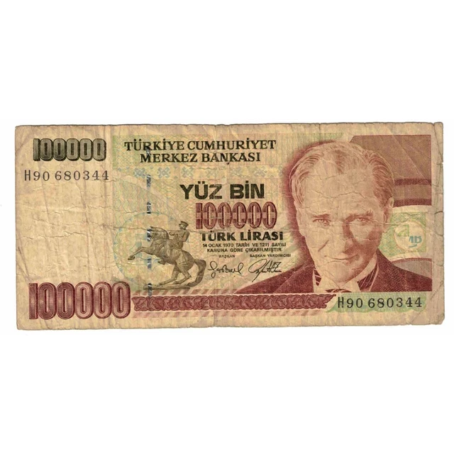[#629698] Banknote, Turkey, 100,000 Lira, 1996-1998, KM:206, VG(8-10)