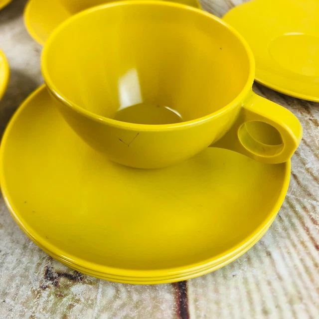 LOT OF VTG Yellow dishes melamine melmac dishes cups saucers mcm