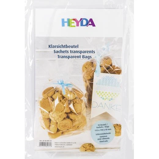 Heyda flache durchsichtige Zellophanbeutel mit Boden 10 Stck.