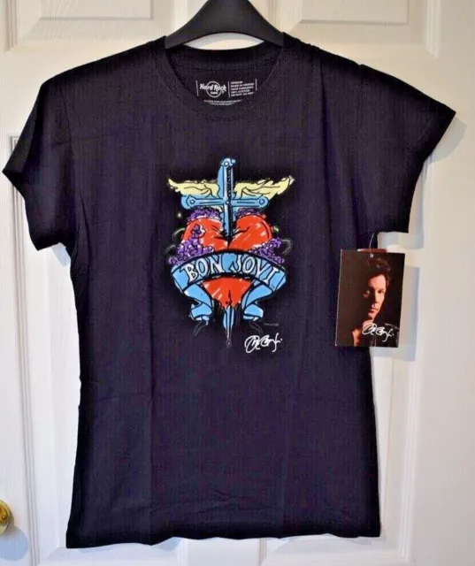 Hard Rock Cafe Cardiff Bon Jovi Ladies Tee Medium Black New With Tags