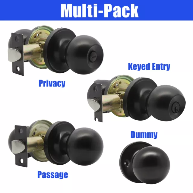 KNOBWELL Black Round New Door Knob Lock Door Handles Passage Privacy Keyed Entry