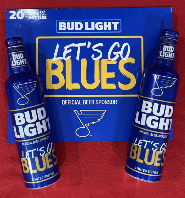 NHL St Louis Blues ~ ONE Empty BUD LIGHT 16 oz aluminum bottle " Let's Go Blues"