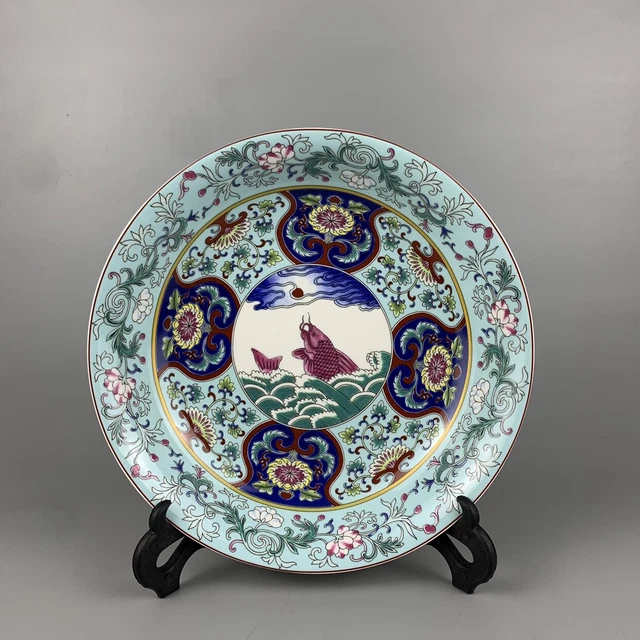 8.1" Collect Chinese Qing Colour Enamels Porcelain Animal Fish Algae Plate