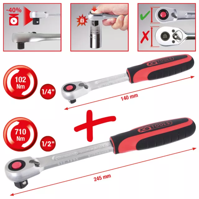 KS Tools Slimpower Umschaltknarren-Satz, 2-tlg1/4 "+ 1/2 ", 920.0002