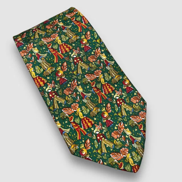 Salvatore Ferragamo Mens OS Green Agriculture Latin 100% Silk Designer Necktie