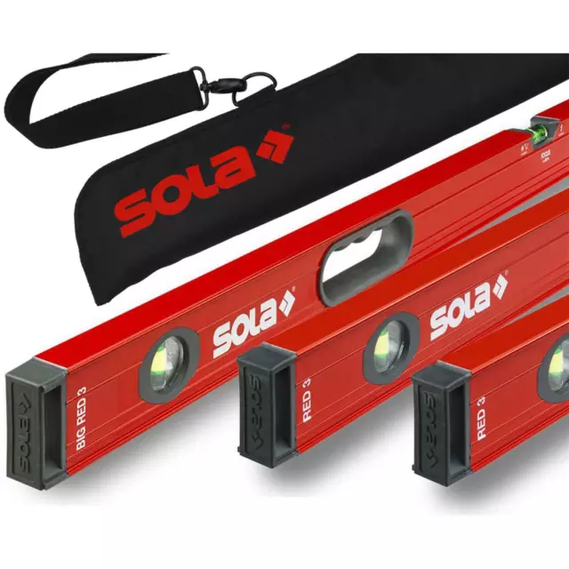 SOLA Bag-Set Alu-Wasserwaage Red 3 60cm, 100cm, Big Red 3 150cm mit Tragetasche