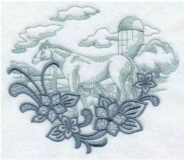 FARM LIFE ECHO - HORSE Embroidered Large Quilt Block