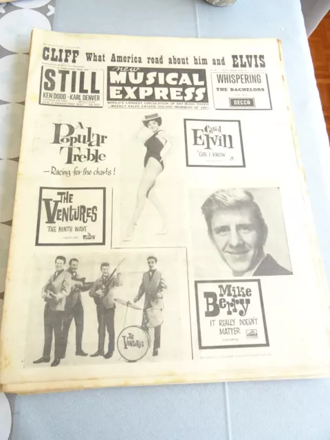 NME New Musical Express Aug 16th 1963 George Harrison Tommy Steele Johnny Mathis