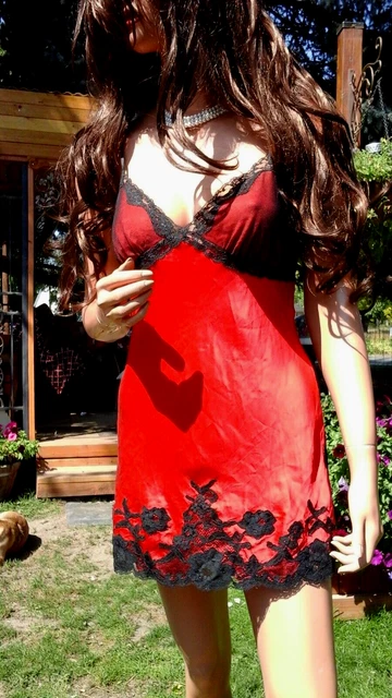 Victoria's Secret 100% Silk Sexy Babydoll Nightie Cami Dress Slip Sz S Red Black