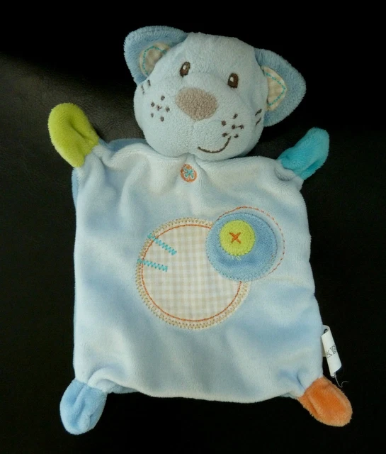 *. Doudou Plat Nicotoy Chat Bleu Orange Vert Beige Rond Croix - Etat Quasi Neuf*