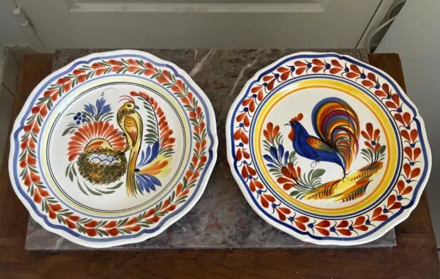 Ancienne assiette décorative HENRIOT QUIMPER décor fait main COQ polychrome