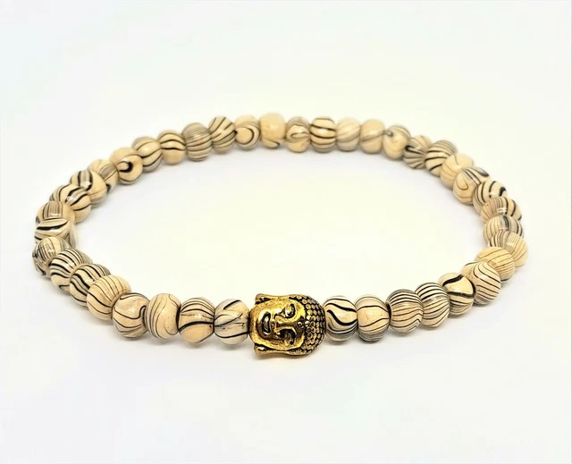 Bracelet En Bois Sculpté Tête De Bouddha Avec Grosses Perles - Style Bohème - Unisexe