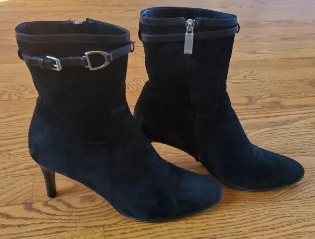 Ralph Lauren Purple Label Black Suede Ankle Boots Size 9.5B Women's Booties