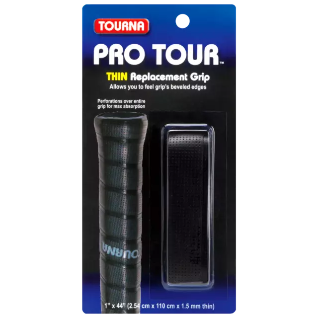 Tourna PRO TOUR Thin Replacement Grip - 1.5mm - BLACK - Tennis Badminton