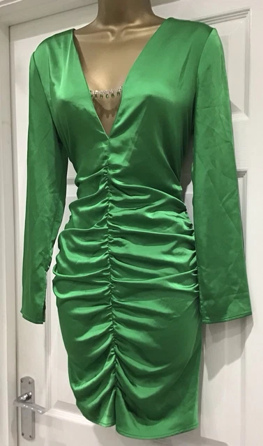 BNWT ZARA EMERALD Green Satin Shirt Dress Size M 50.00 - PicClick UK