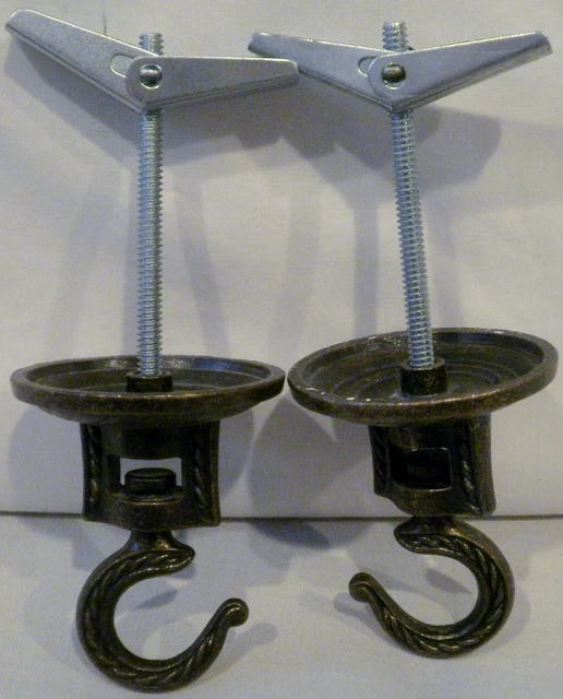 2 Vintage Swivel Swag Ceiling Hooks Antique Brass Made in Japan