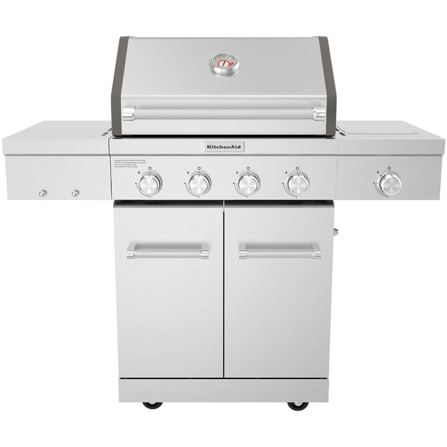 KitchenAid Edelstahl-Gasgrill mit Seitenbrenner (inkl. Abdeckhaube) | Standgrill