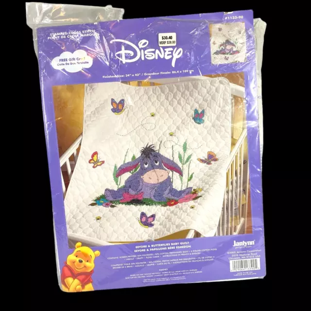 Stamped Cross Stitch Baby Quilt Disney EEYORE & BUTTERFLIES 1133-90  Pre-stamped Quilt Cross Stitch 34x43 Winnie the Pooh Crib Quilt 