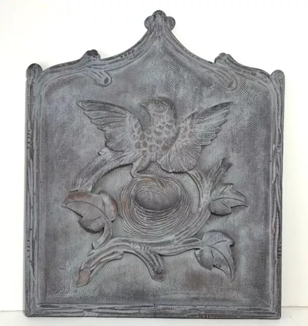 French Old Carved Wood Panel Bird Nest Branch Wall Decor Panel