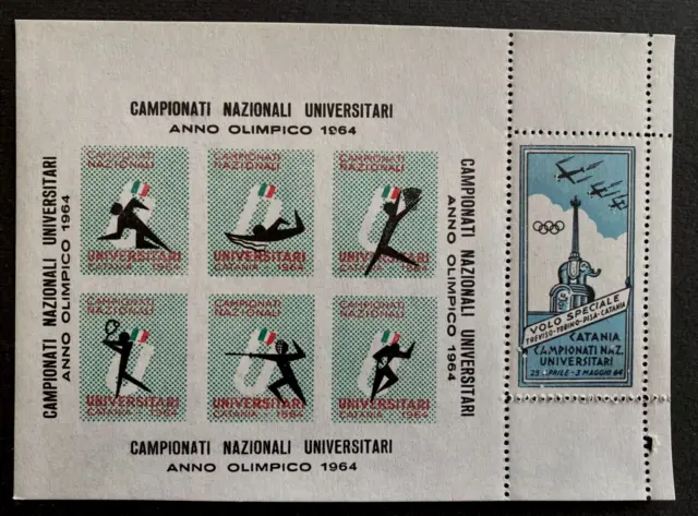 Campionati Naz, Universitari Anno Olimpico Catania 1964 - Foglio + Erinnofilo