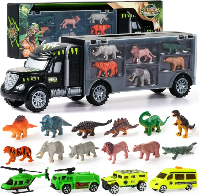 Jouets de voiture pour tout-petits pour 1 2 3 4 ans garçon cadeau  d’anniversaire 5-en-1 Dinosaur Transport Carrier Trucks pour les  tout-petits 1-3