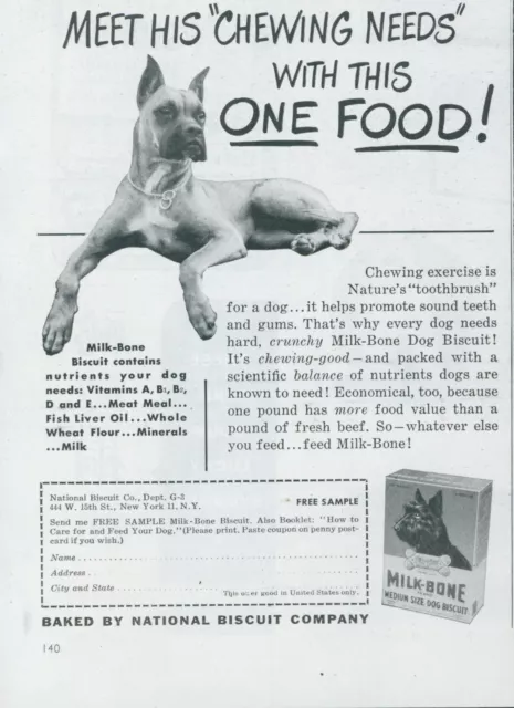 1948 Milk Bone Dog Biscuits Great Dane Chewing Needs Vintage Print Ad AH1
